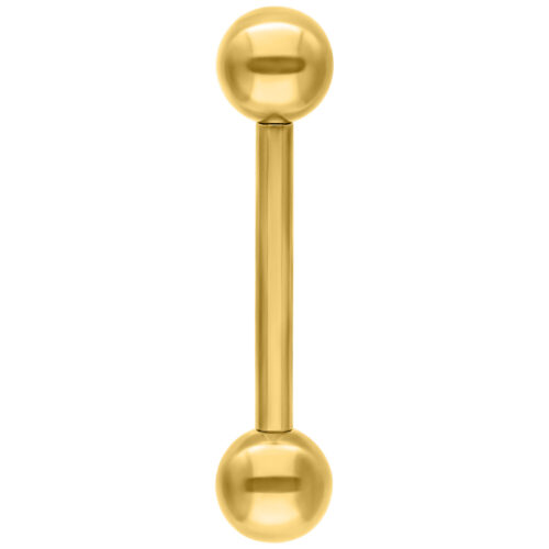 Goldenes Barbell aus Titan mit 6,0 mm Länge und 3,0 mm Stärke auf weißem Hintergrund