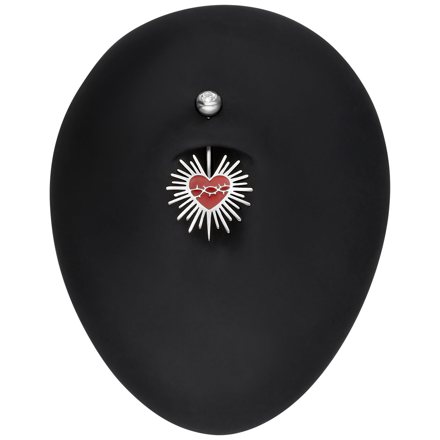 Silbernes Sacred Heart Barbell 10mm Silbernes Bananabell mit rotem Herz und Stacheldraht auf schwarzem Hintergrund