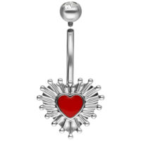 Silbernes Sacred Heart Bananabell 12mm Silbernes Bananabell mit rotem Herzanhänger auf weißem Hintergrund