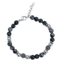 Clastic Rock Armband aus Chirurgenstahl Schwarzes Armband mit Steinen und Chirurgenstahl-Perlen auf weißem Hintergrund