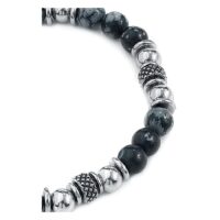 Clastic Rock Armband aus Chirurgenstahl Schwarzes und silbernes Armband mit Stein- und Stahlperlen auf weißem Hintergrund