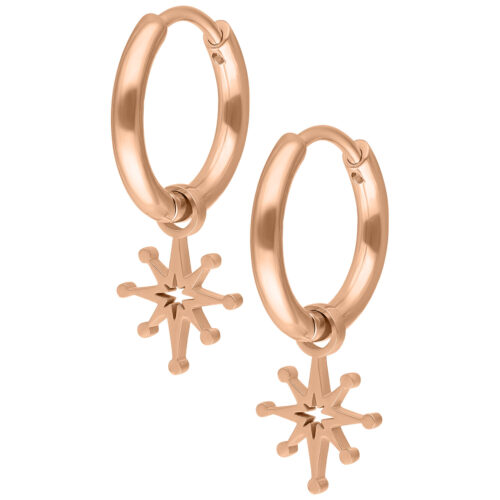 Roségoldene Mini Polar Star Hoops mit Sternanhänger, Studiohintergrund