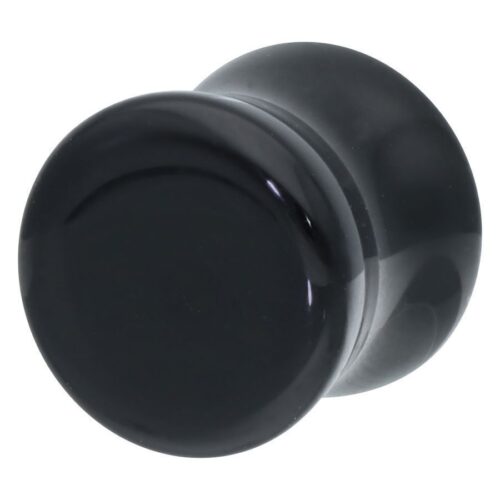 Schwarzer Plug aus Stein, Größe 6,0 mm, auf weißem Hintergrund
