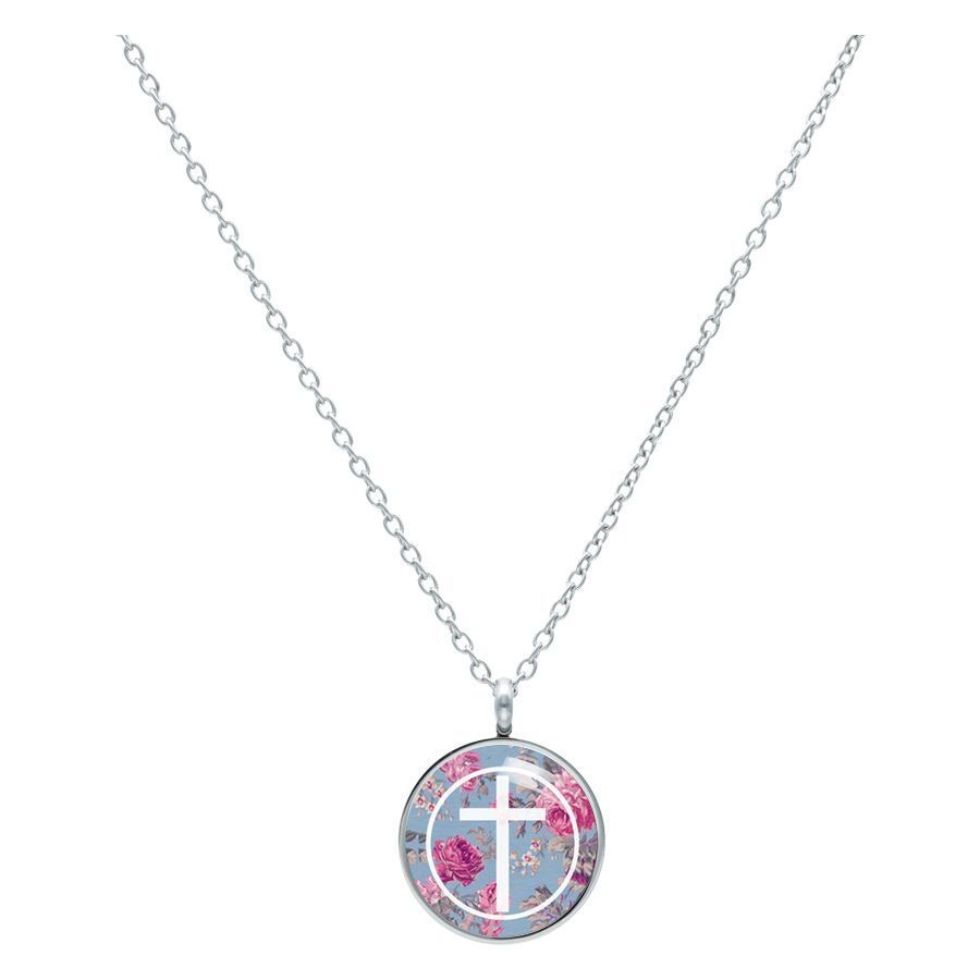 Cross Roses Blue Necklace Cross Roses Blue Necklace