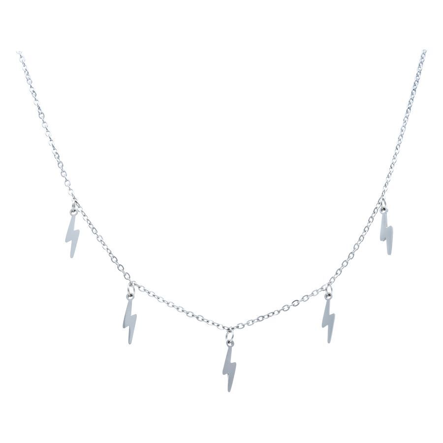 Thunderflash Kette aus Silber von Wildcat Silberne Kette mit Blitzanhängern auf weißem Hintergrund