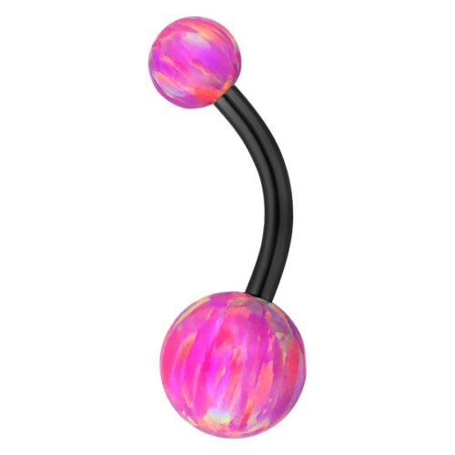 Bauchnabelpiercing mit Bubble Gum Opal und schwarzem Titanstab