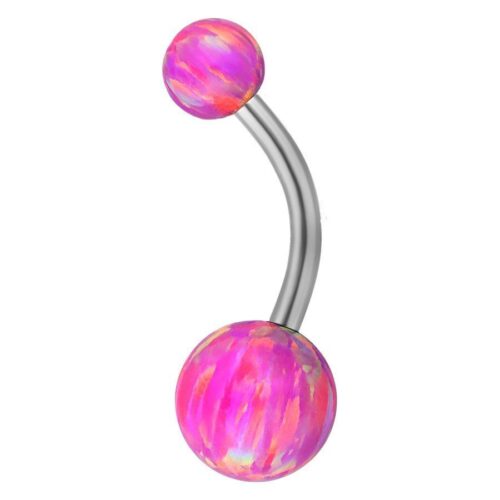Titan Bananabell mit pink-buntem Bubble Gum Opal, Länge 8,0 mm