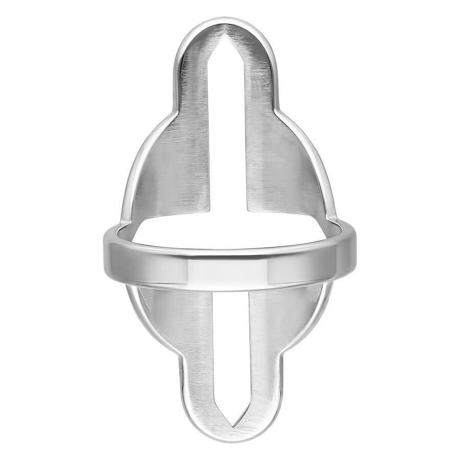 Silberner Fingerring mit Kreuzdesign Silberner Chirurgenstahlring mit großem Kreuzausschnitt auf weißem Hintergrund