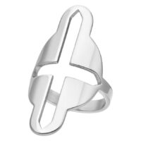 Silberner Big Cross Cutted Ring 18 mm Silberner Ring mit großem Kreuzmuster auf weißem Hintergrund