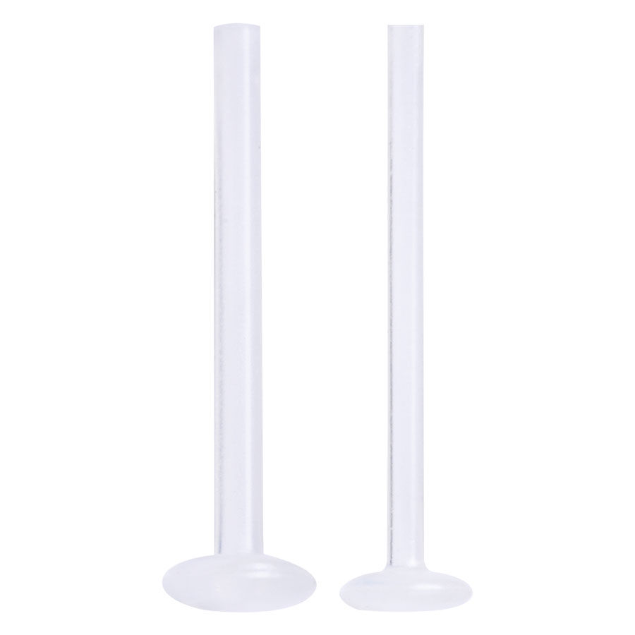 PTFE Labret Stab für Piercings Zwei transparente PTFE Labret Stäbe auf weißem Hintergrund