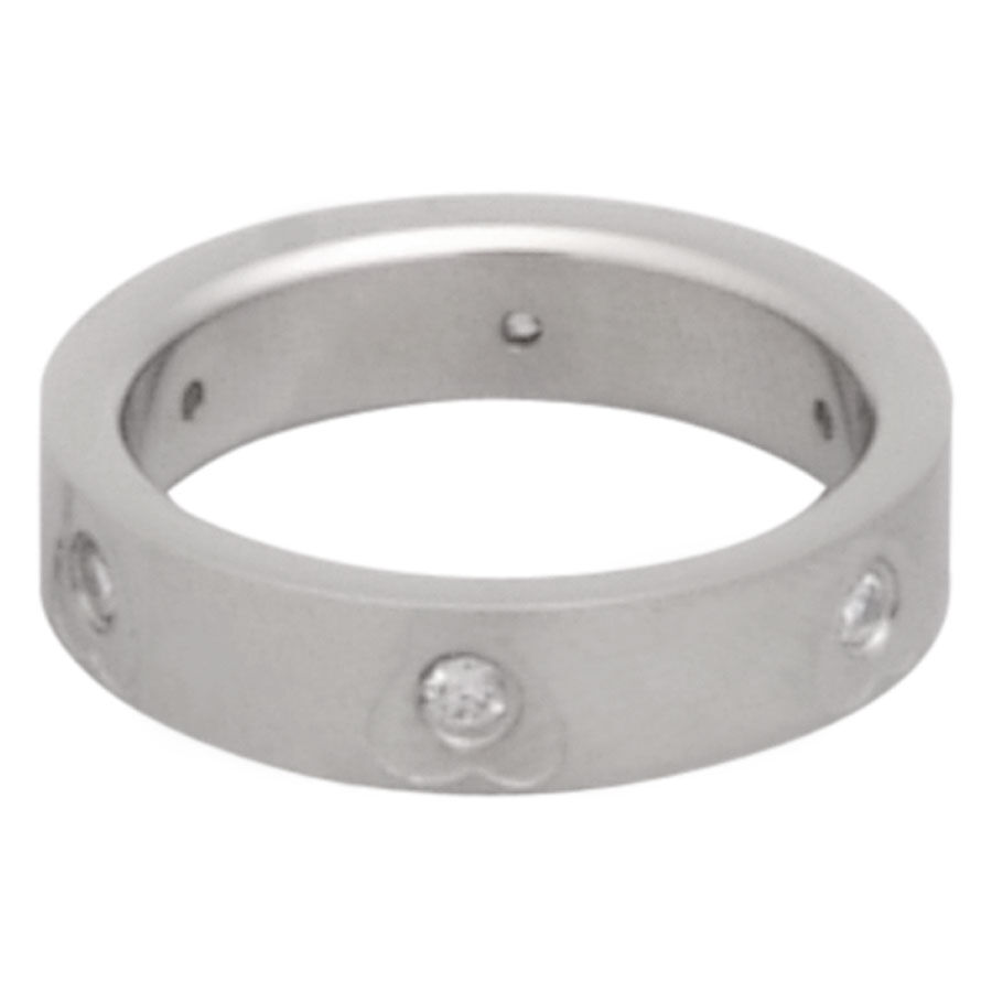 Silberner Kristallring mit Herzdesign Silberner Fingerring aus Chirurgenstahl mit klaren Kristallen auf weißem Hintergrund
