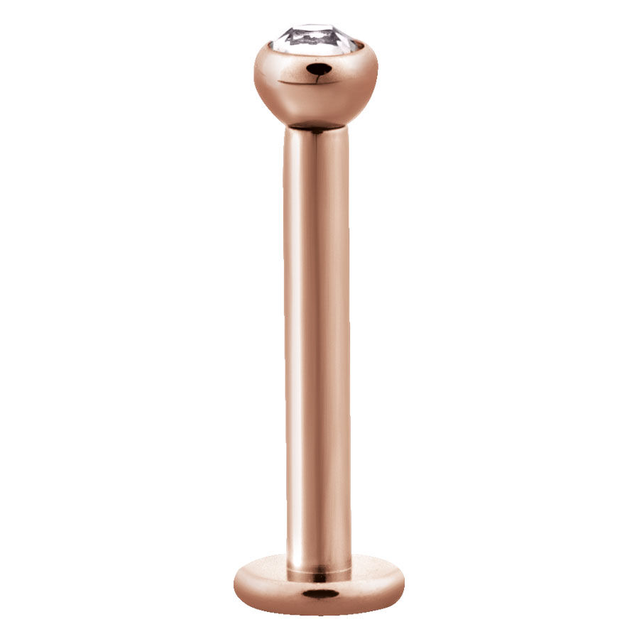 Roségoldenes Labret mit Kristall Roségoldenes Labret aus Chirurgenstahl mit klarem Kristall auf weißem Hintergrund