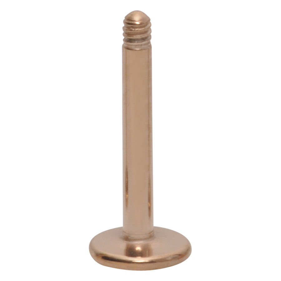 Roségold Labret aus Chirurgenstahl Roségoldenes Labret mit Außengewinde auf weißem Hintergrund
