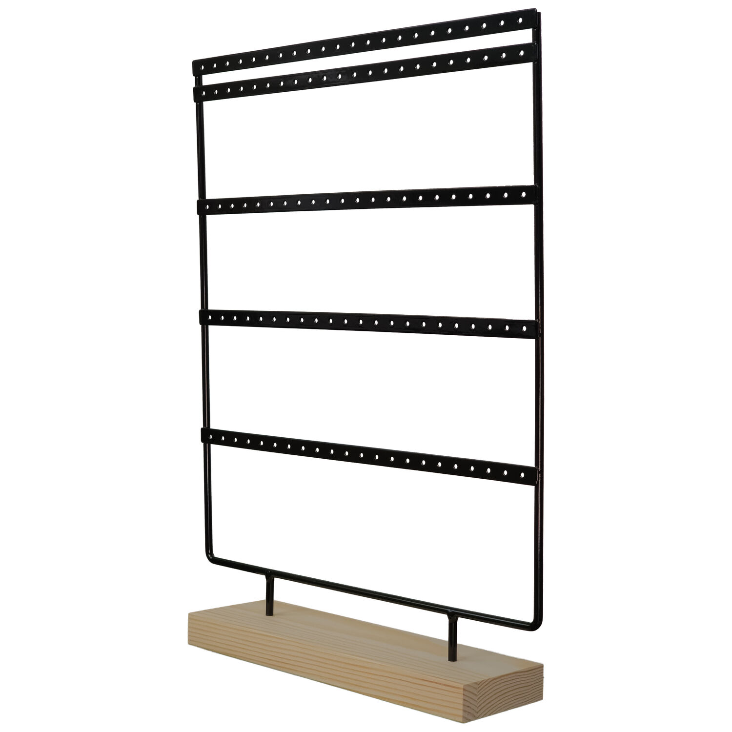 Schwarzes Display für Little Hoops von Wildcat Schwarzes Metall-Display für Ohrringe auf Holzsockel, freistehend