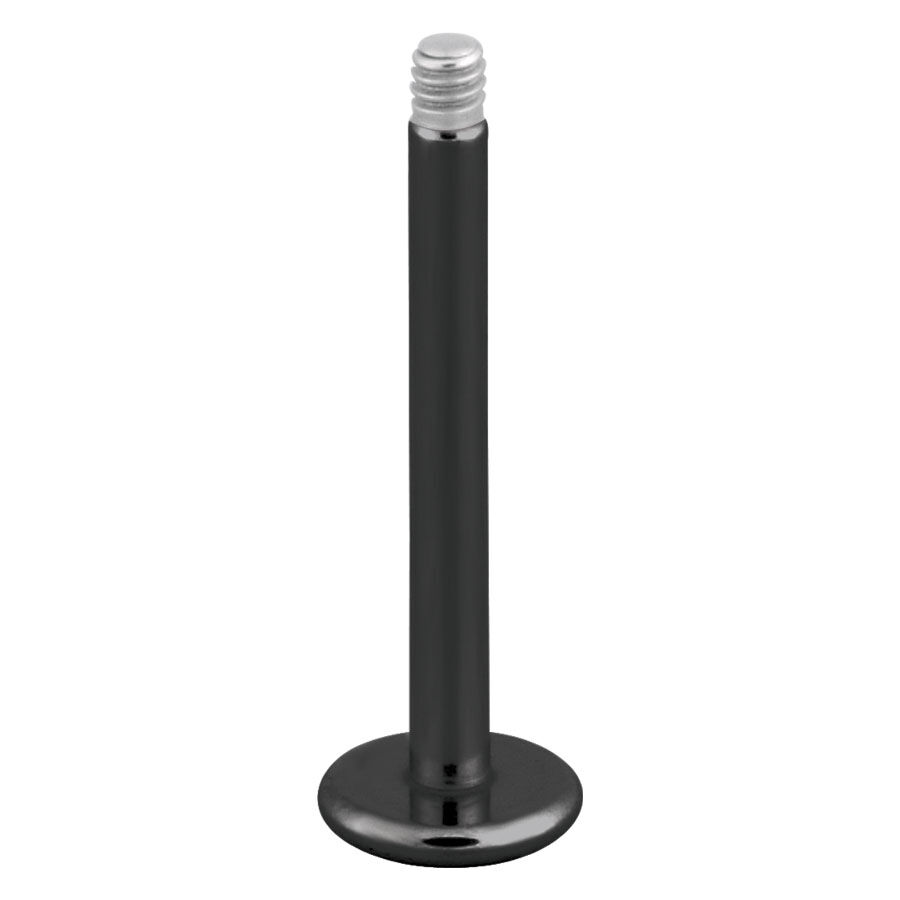 Schwarzes Labret Stud aus Chirurgenstahl Schwarzes Labret Piercing mit Außengewinde aus Chirurgenstahl auf weißem Hintergrund