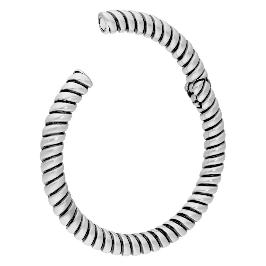 Twisted Rope Ohrgewicht in Silber, 40mm Silbernes Ohrgewicht in gedrehtem Seil-Design auf weißem Hintergrund