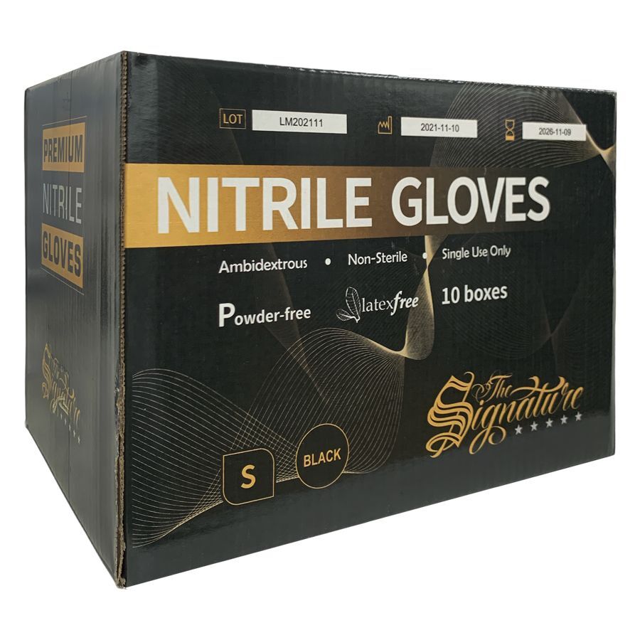Schwarze Nitrilhandschuhe 10er Boxen von Wildcat Karton mit 10 Boxen schwarzer Nitrilhandschuhe, The Signature Kollektion