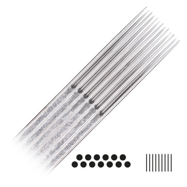 Magnum Long Taper Tattoonadeln 20 Stk Silberne Magnum Long Taper Tattoonadeln auf weißem Hintergrund