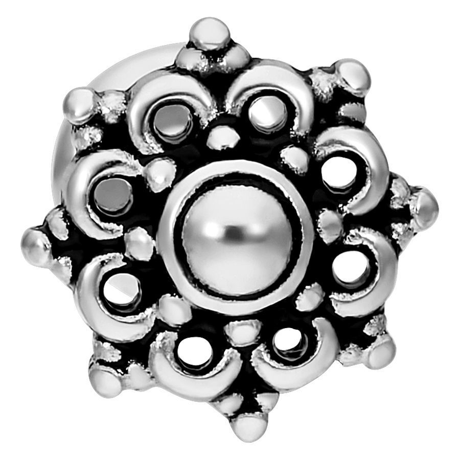 Silbernes Mandala Labret Piercing mit Push Fit Mandala Labret