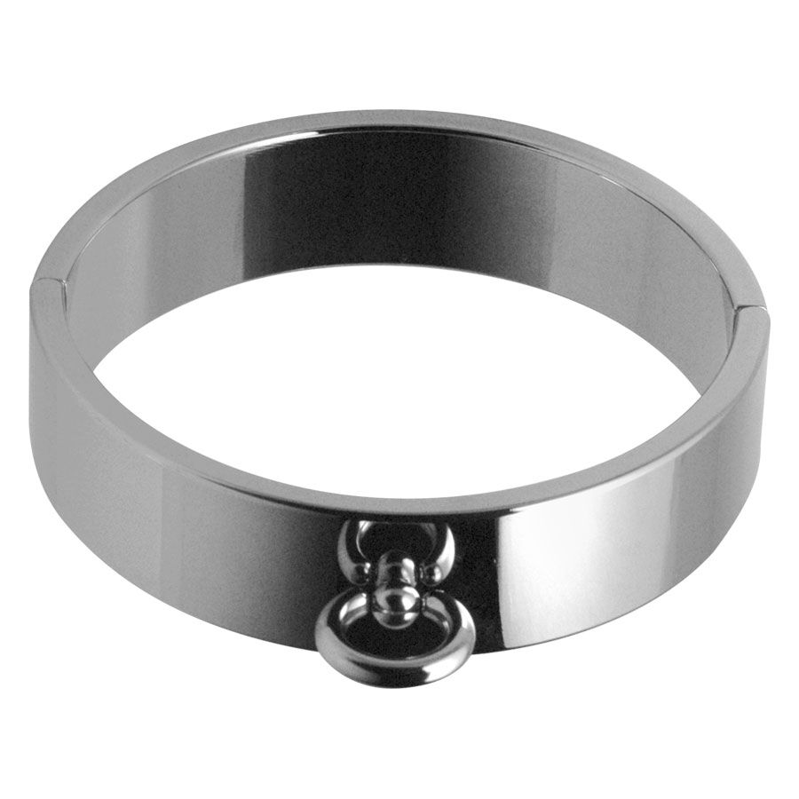 Silberner Slave Collar aus Chirurgenstahl Silberner Metallhalsreif mit glänzender Oberfläche auf weißem Hintergrund