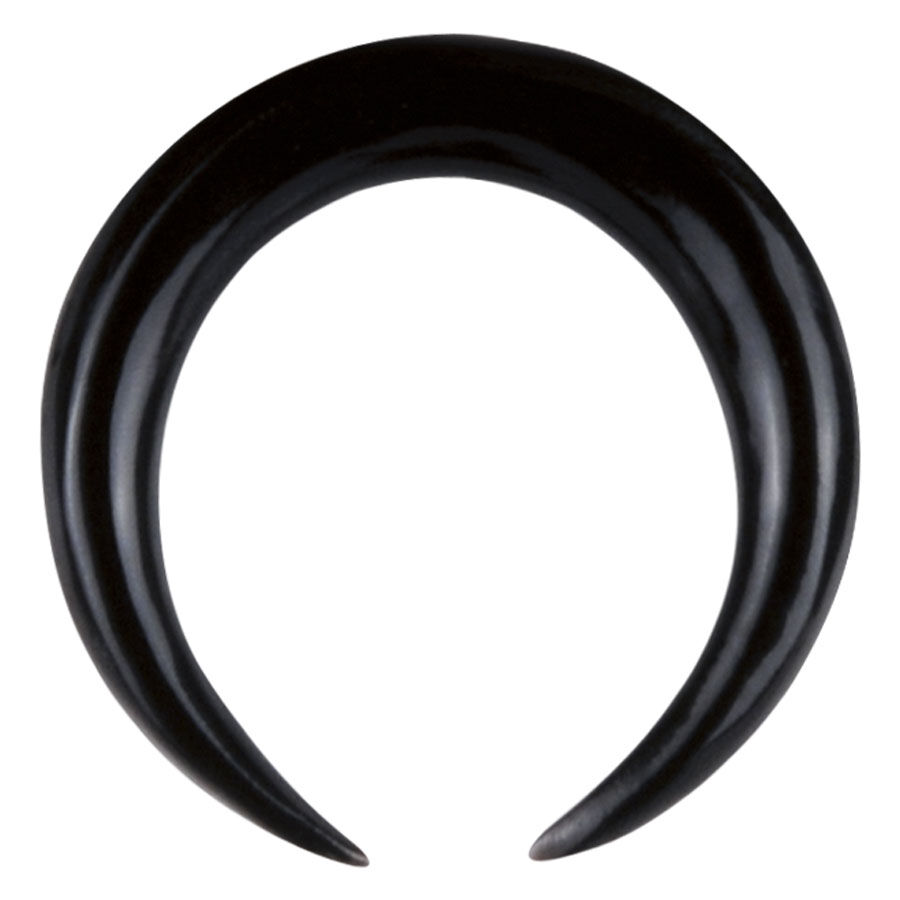 Schwarze Horn-Sichel für Ohrpiercing Schwarze Sichel aus Wasserbüffelhorn auf weißem Hintergrund