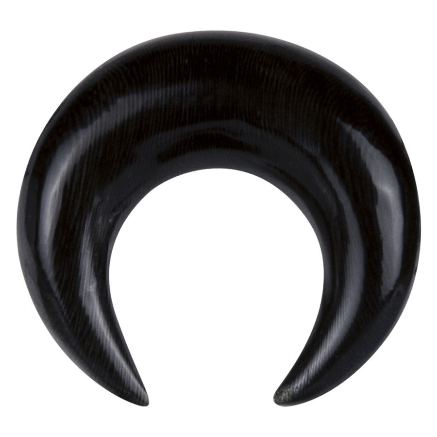 Schwarze Stretching Sichel aus Horn Schwarze Sichel aus Horn für Ohrpiercings auf weißem Hintergrund