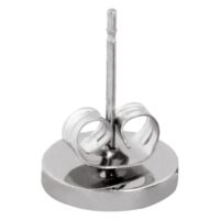 Silberner Ohrstecker-Verschluss aus Chirurgenstahl Silberner Verschluss für Ohrstecker aus Chirurgenstahl auf weißem Hintergrund
