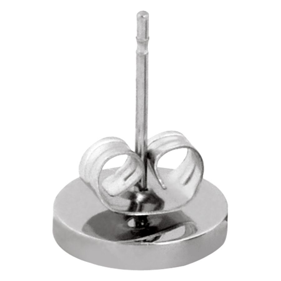 Silberner Ohrstecker-Verschluss aus Chirurgenstahl Silberner Verschluss für Ohrstecker aus Chirurgenstahl auf weißem Hintergrund