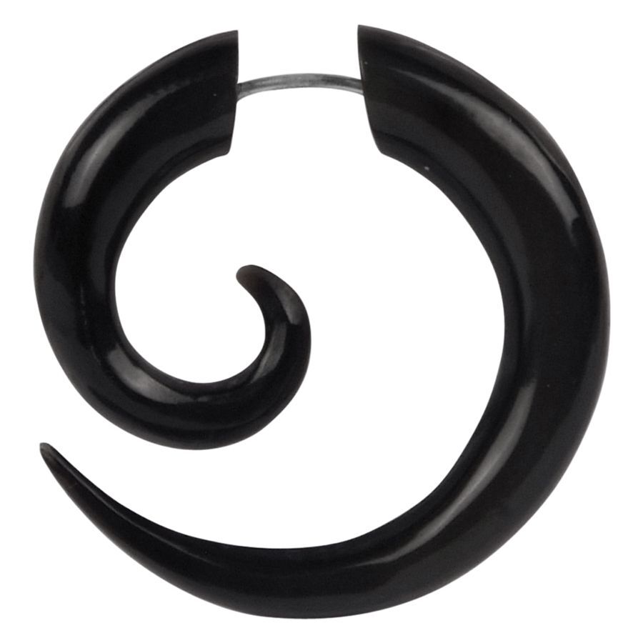 Schwarze Fake-Spirale aus Horn 1,2 mm Schwarze Buffalo Horn Spiral 1,2 mm auf weißem Hintergrund