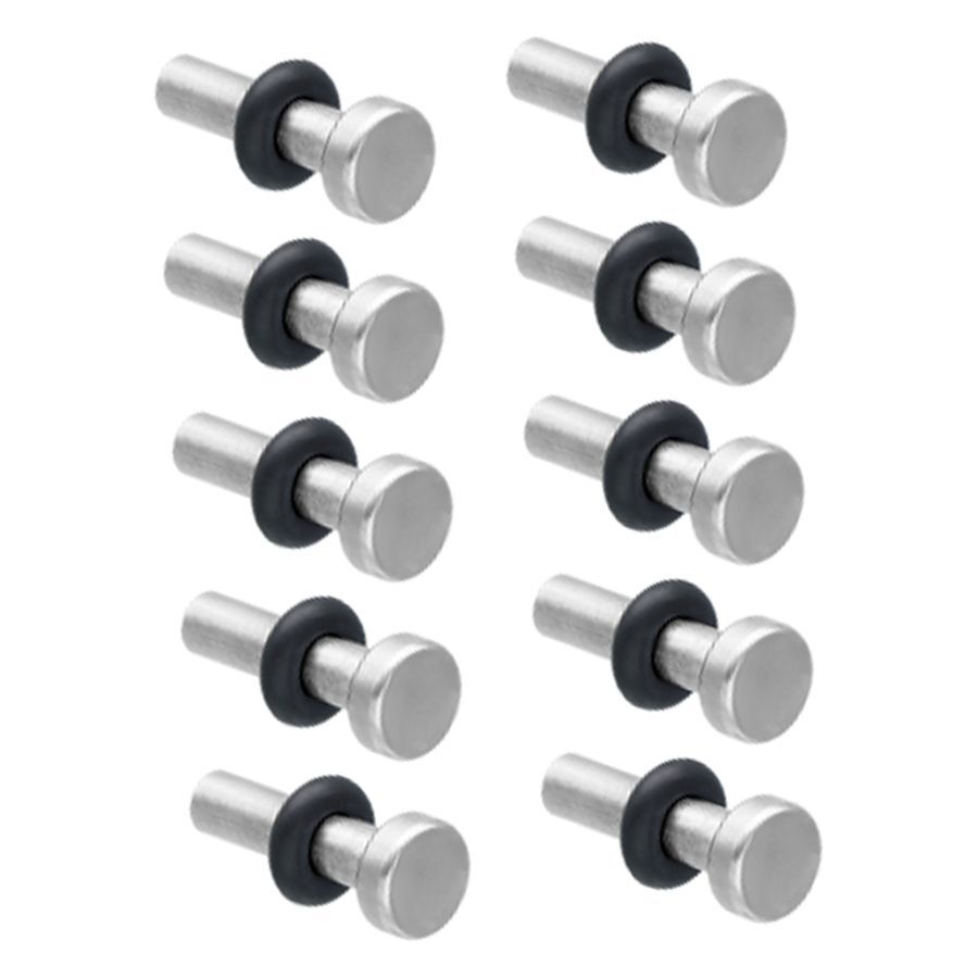 Septum Keeper Set aus Titan, 10 Stück Zehn silberne Septum Keeper aus Titan mit schwarzen Ringen auf weißem Hintergrund