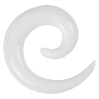 Weiße Acryl Dehnspirale für Ohrpiercings Weiße Acrylspirale in geschwungener Form auf neutralem Hintergrund