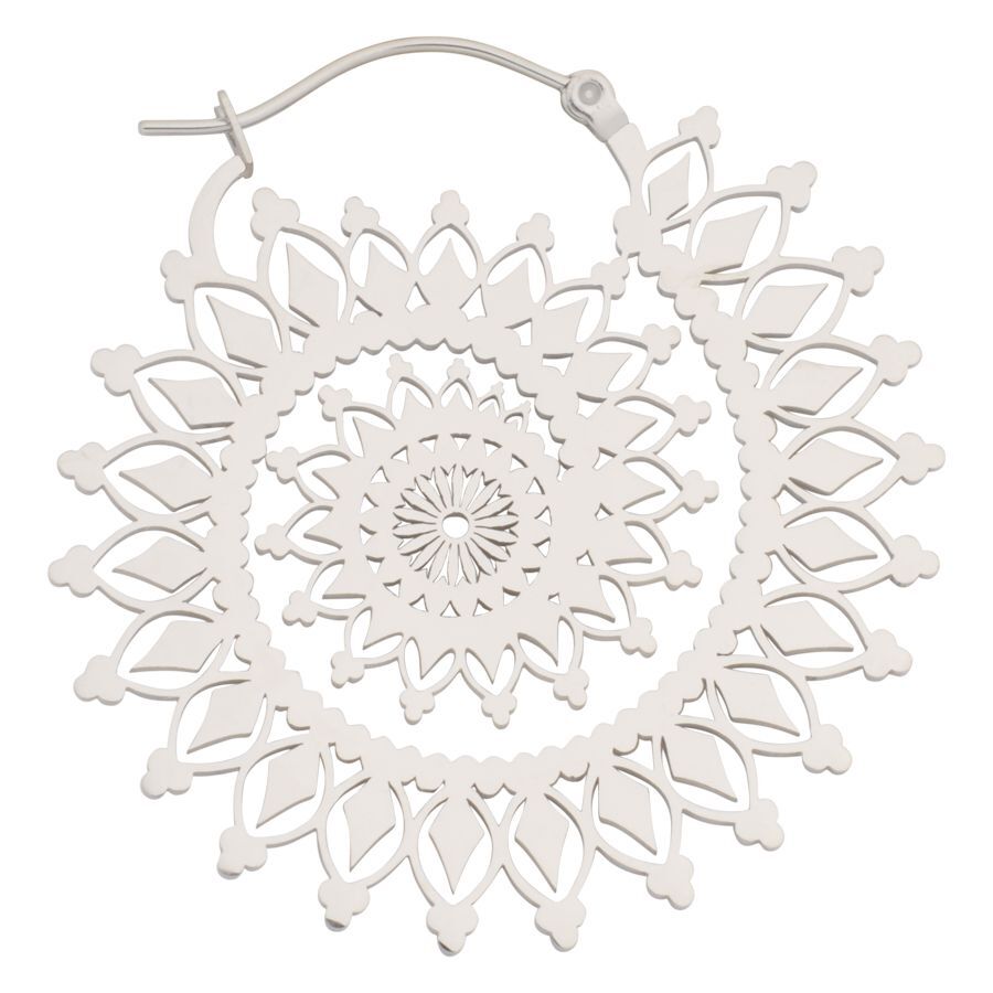 Floral Nautilus Hoops Silber Ohrringe Silberne Floral Nautilus Hoops Ohrringe auf weißem Hintergrund