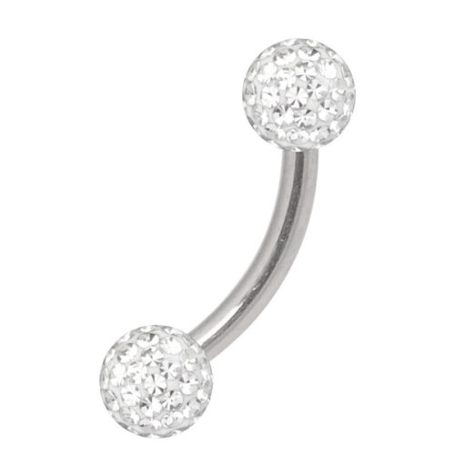 Bauchnabel Bananabell mit kristallklaren Kugeln, 6,0 mm Länge, silbernes Titan