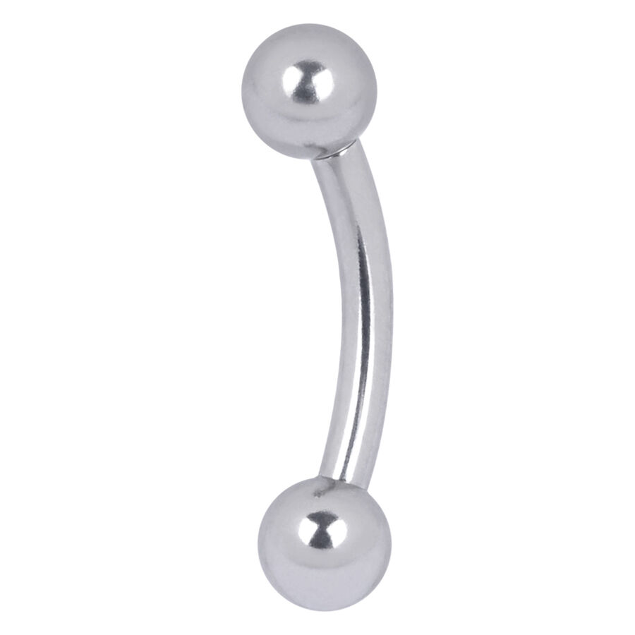 Basic Bananabell aus Titan in Silber Silbernes Bananabell Piercing mit zwei Kugeln auf weißem Hintergrund