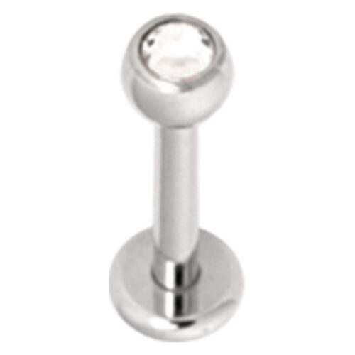 Silbernes Labret mit kristallklarem Stein, 7,0 mm Länge, 4,0 mm Kugelgröße