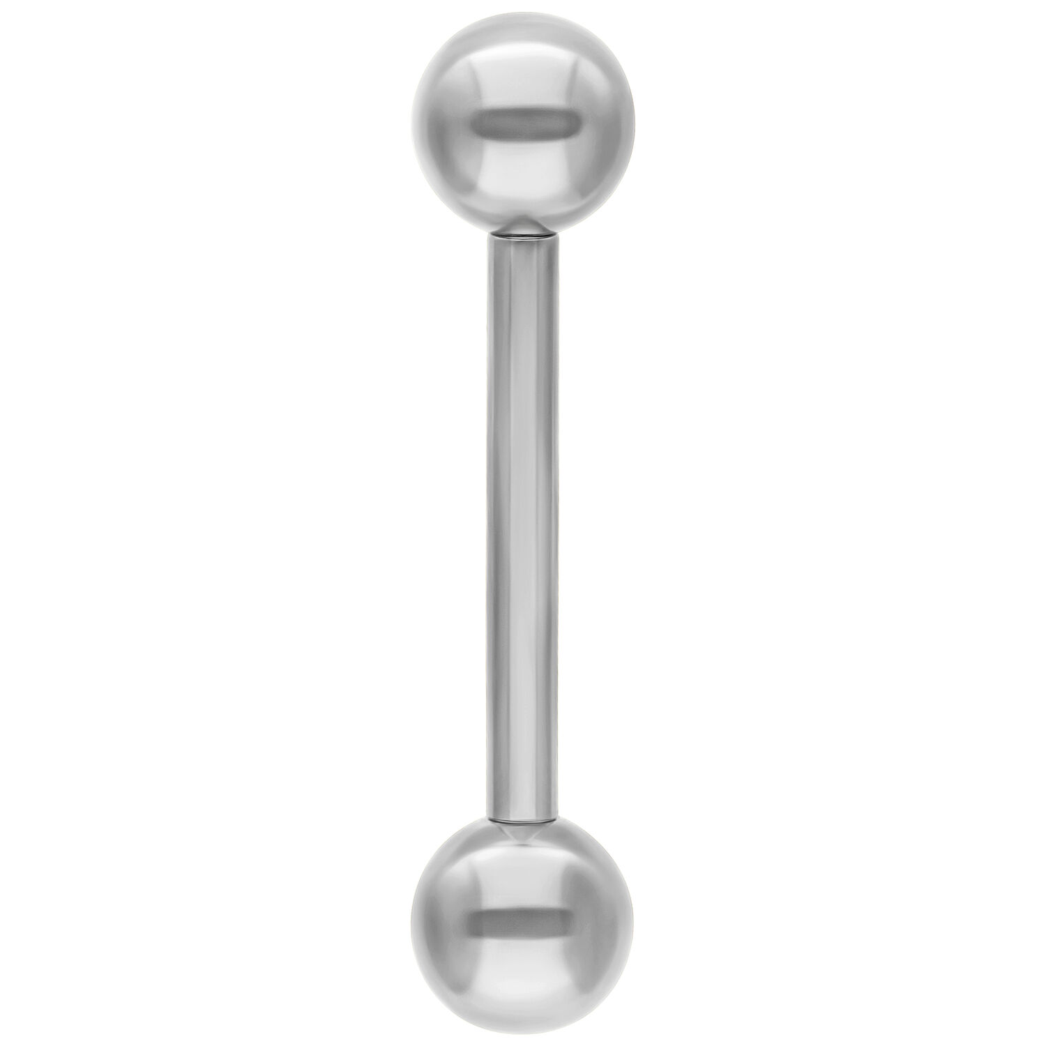 Silberner Titan Barbell mit Außengewinde Silberner Titan Barbell mit zwei Kugeln auf weißem Hintergrund