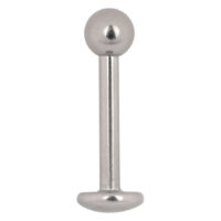 Silberner Titan Labret mit Außengewinde Silberner Titan Labret mit Kugel auf weißem Hintergrund