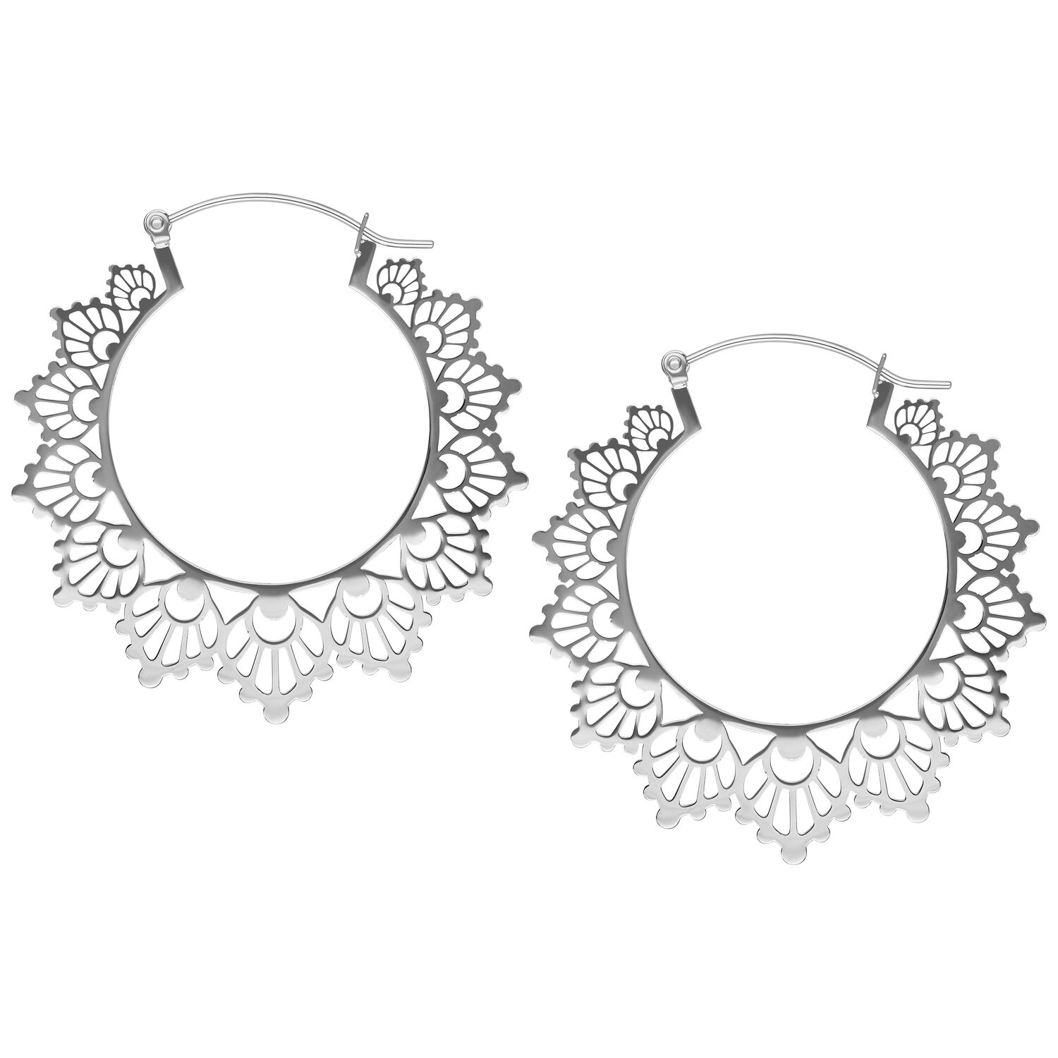 Sonnenblumen Ohrringe aus Chirurgenstahl Paar silberne Sonnenblumen-Ohrringe aus Chirurgenstahl auf weißem Hintergrund