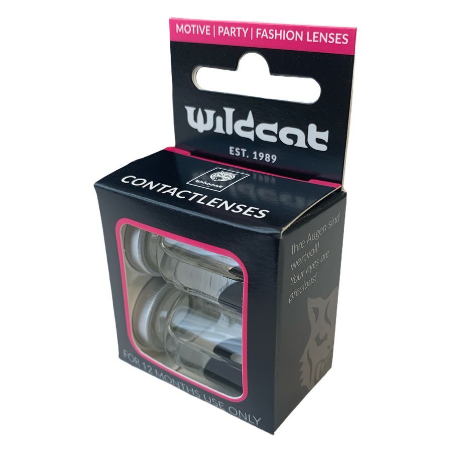 Schwarze Kontaktlinsen im Wildcat Design Verpackung von Wildcat Black Eye Kontaktlinsen mit Sichtfenster