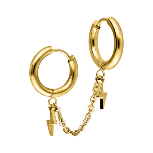 Double Huggie Connected Flash Hoops - Golden Metal