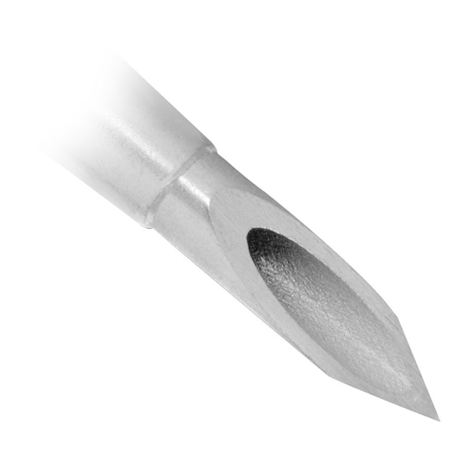 Optiva Kanüle aus Chirurgenstahl 316L Nahaufnahme einer Optiva Kanüle aus Chirurgenstahl mit scharfer Spitze