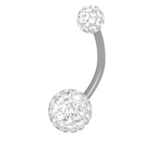 Sealed Multi Jewelled Bananabell aus Titan Silbernes Bananabell-Piercing mit kristallklaren Steinen auf weißem Hintergrund