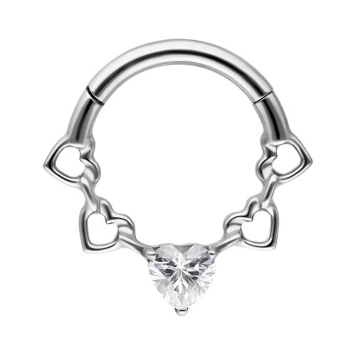 Crystal Hearts Septum Clicker - Silvercoloured Metal