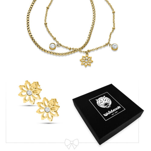 Little Floralis Armband with Earstuds Set - Golden Metal