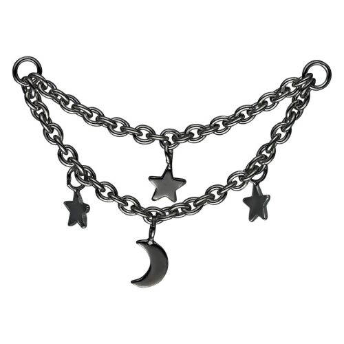Moon & Stars Piercing Connection Chain - Black Metal