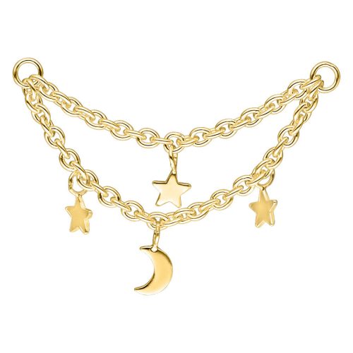 Moon & Stars Piercing Connection Chain - Golden Metal