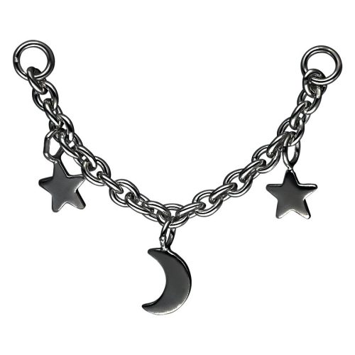 Moon & Stars Piercing Connection Chain - Black Metal