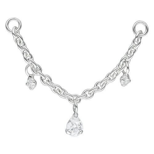 Crystal Dangling Teardrops Piercing Connection Chain - Silvercoloured Metal