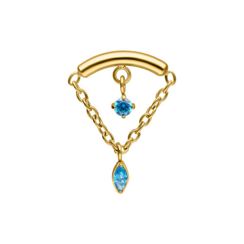 Titan Zirconline®  - Double Jewelled Turquoise Hidden Helix Push Fit Attachment - Golden Metal