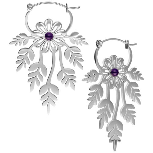 Floral Amethyst Hoops Pair